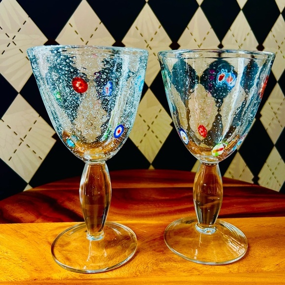 Other - Millefiori Bubble Murano Style Margarita Cocktail Glasses - Set of Two